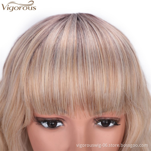 Vigorous Wavy Short Bob with Air Bangs Shoulder Length Curly  Synthetic Cosplay Ombre Blonde Bob Wig for Girl